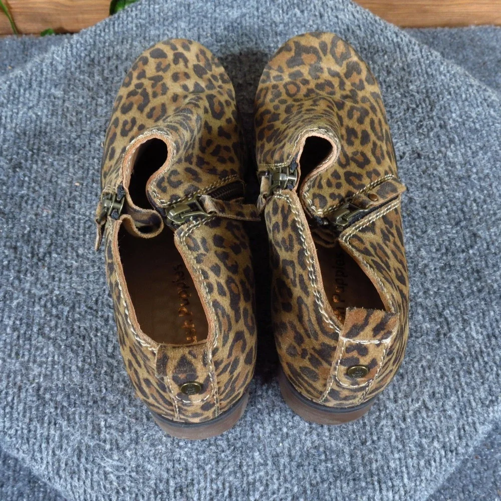 Hush Puppies Mazin Cayto Women Ankle Boot 6.5 Daily Wear Leopard Suede Brown